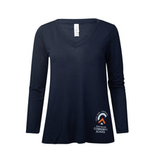 Load image into Gallery viewer, Bella Canvas Flowy Long-Sleeve V-Neck T-Shirt in Navy or White
