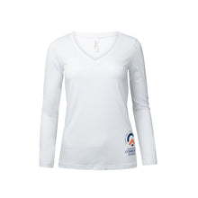 Load image into Gallery viewer, Bella Canvas Flowy Long-Sleeve V-Neck T-Shirt in Navy or White
